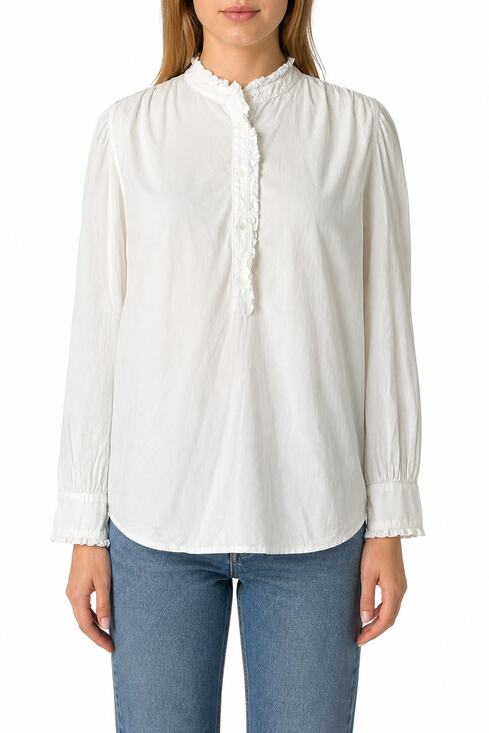 XiRENA Tops - Xirena Popover Top White Cotton Ruffle Collar Long Sleeve Blouse Size XS